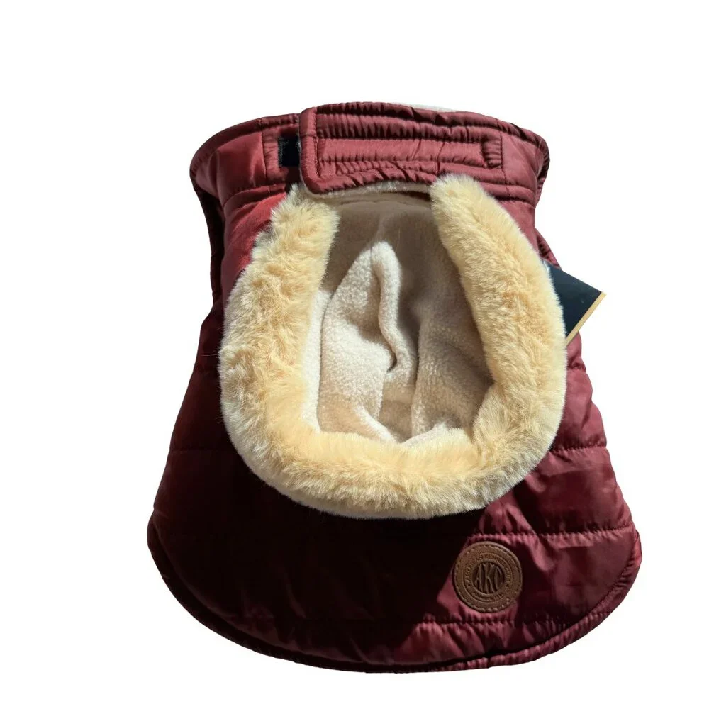 American Kennel Club Quilted Puff Burgundy Fleece Lined Dog Coat with Hood NEW